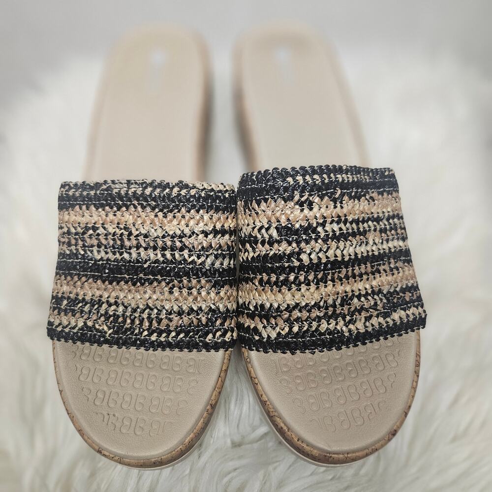 BZees Runaway Black Multi Knit Woven Wedge Slide Sandals size 8.5